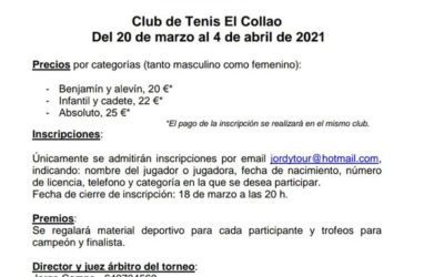 Jordytour Club de Tenis El Collao del 20 de Marzo al 4 de Abril de 2021.