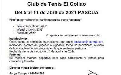 Jordytour Club de Tenis El Collao del 5 al 11 de Abril de 2021.