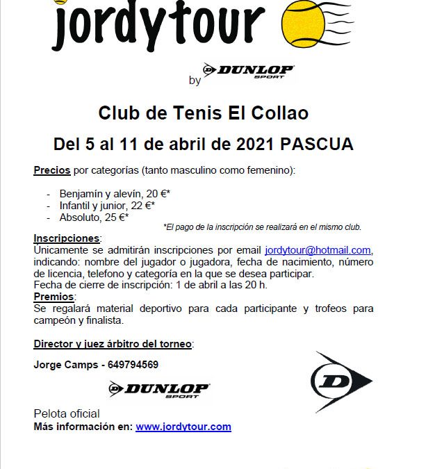 Jordytour Club de Tenis El Collao del 5 al 11 de Abril de 2021.